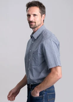 Classic Poplin Check Shirt - Navy and Charcoal