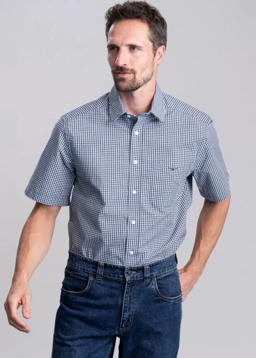Classic Poplin Check Shirt - Navy and Charcoal