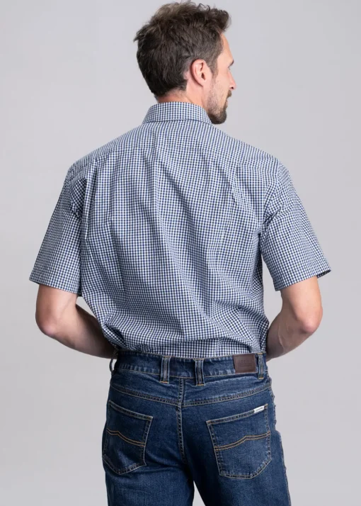 Classic Poplin Check Shirt - Navy and Charcoal