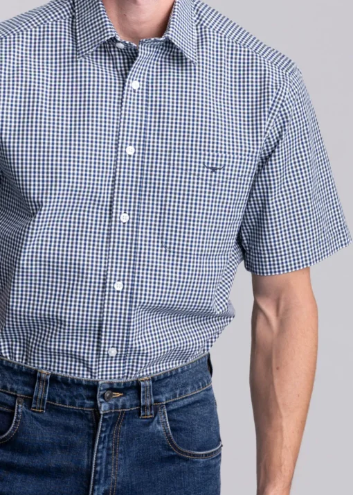 Classic Poplin Check Shirt - Navy and Charcoal