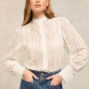 Collarless Broderie Shirt - White