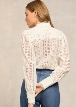 Collarless Broderie Shirt - White