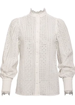 Collarless Broderie Shirt - White