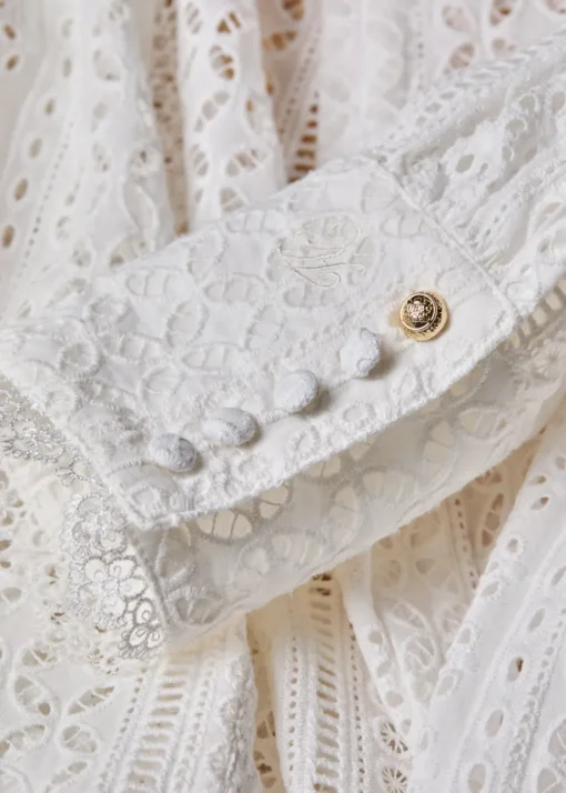 Collarless Broderie Shirt - White