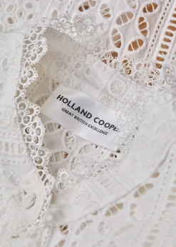 Collarless Broderie Shirt - White
