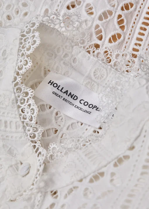 Collarless Broderie Shirt - White