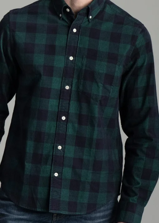 Cord Check Shirt - Deep Forest Green