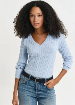 Cotton Cable V-Neck - Fresh Blue