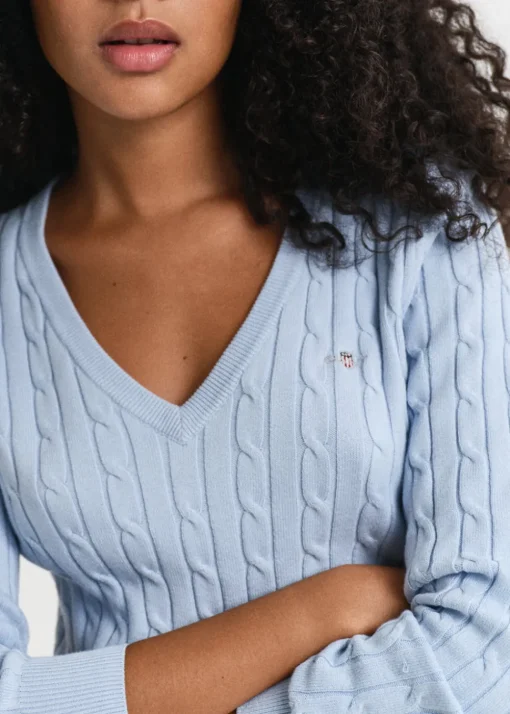 Cotton Cable V-Neck - Fresh Blue