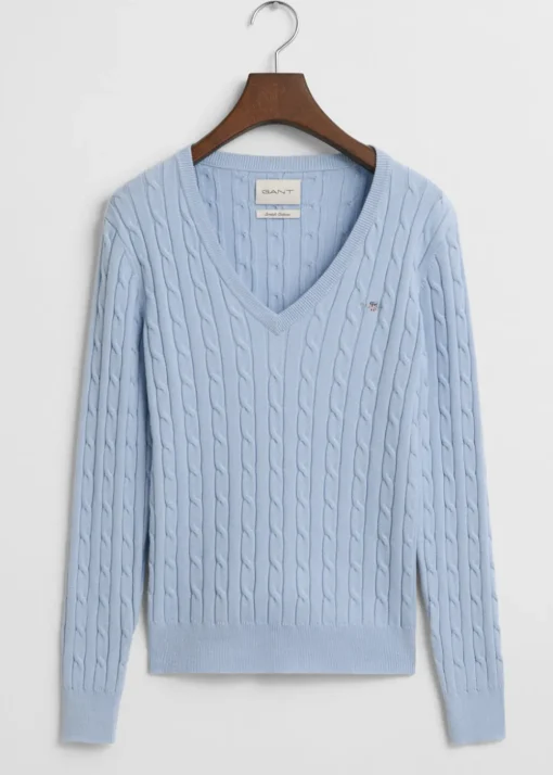 Cotton Cable V-Neck - Fresh Blue