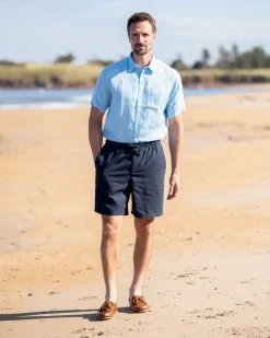 Cotton Linen Relaxed Shorts - Navy