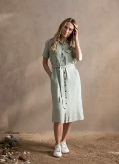 Daisy Linen Dress - Aqua Grey