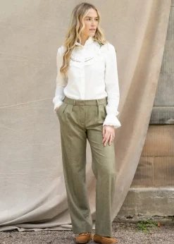 Elena Cashmere Wide Leg Trousers - Peony Pink Check