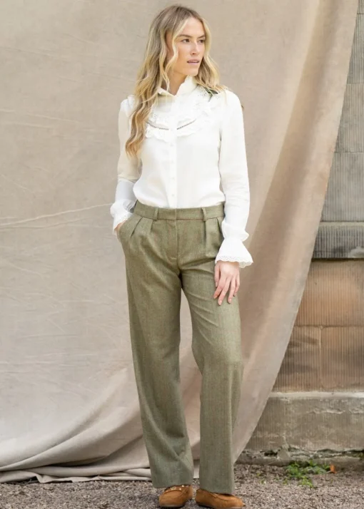 Elena Cashmere Wide Leg Trousers - Peony Pink Check