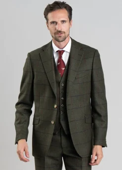 Etal Tweed Jacket - Olive Twill with Navy and Red Check