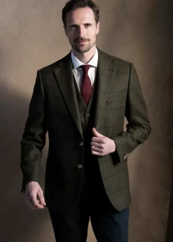 Etal Tweed Jacket - Olive Twill with Navy and Red Check