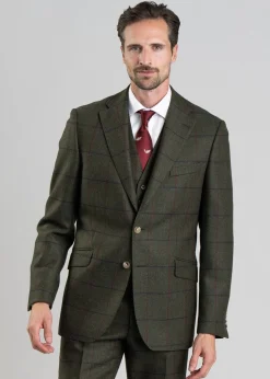 Etal Tweed Jacket - Olive Twill with Navy and Red Check