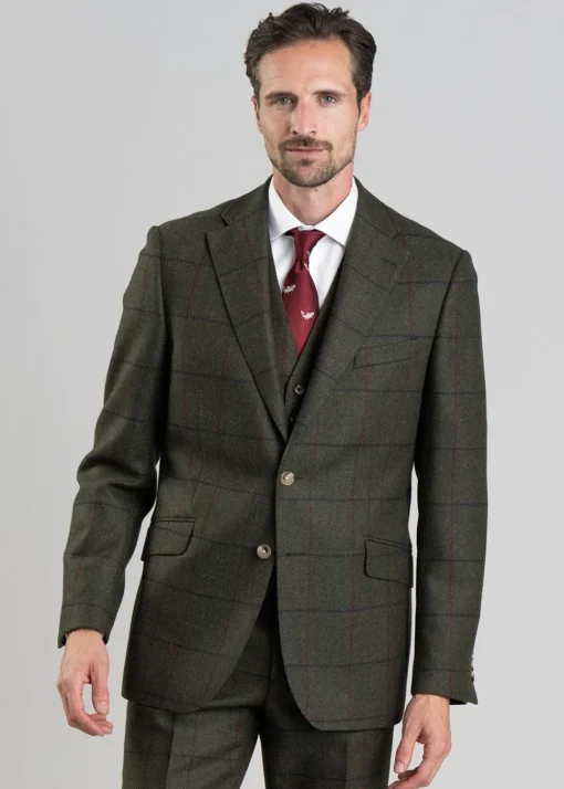 Etal Tweed Jacket - Olive Twill with Navy and Red Check