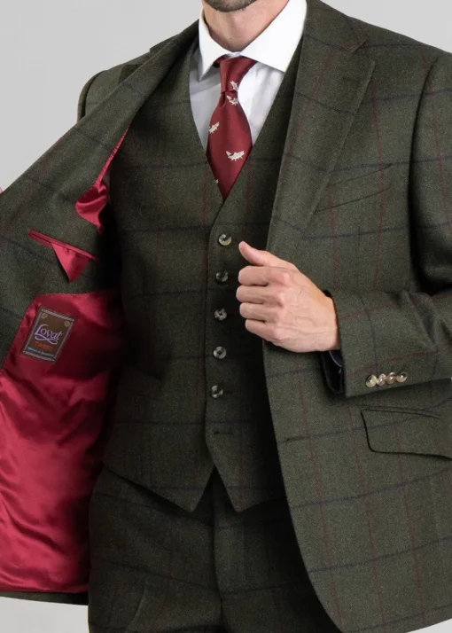 Etal Tweed Jacket - Olive Twill with Navy and Red Check