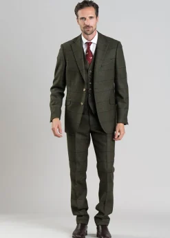Etal Tweed Jacket - Olive Twill with Navy and Red Check