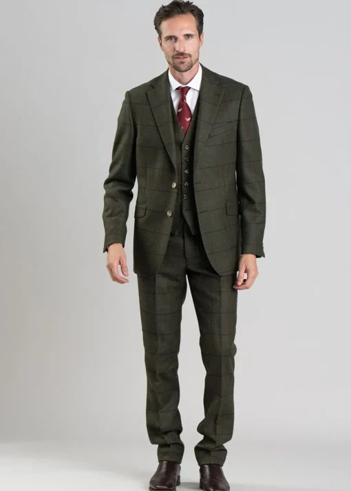 Etal Tweed Jacket - Olive Twill with Navy and Red Check