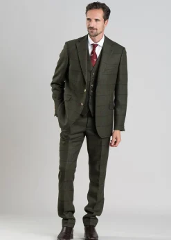 Etal Tweed Jacket - Olive Twill with Navy and Red Check