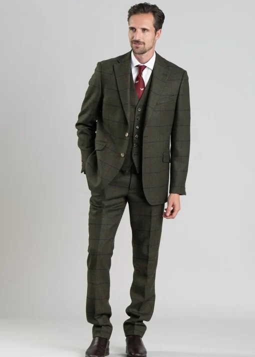 Etal Tweed Jacket - Olive Twill with Navy and Red Check