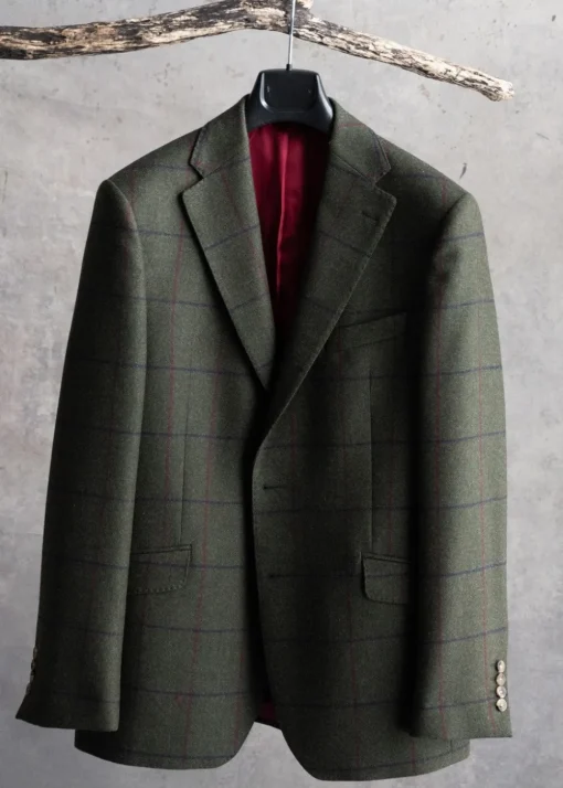 Etal Tweed Jacket - Olive Twill with Navy and Red Check