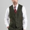 Etal Tweed Waistcoat - Olive Twill with Navy and Red Check