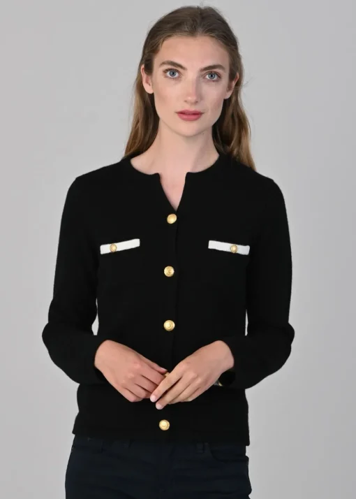 Evie Cashmere Jacket - Black and White Undyed