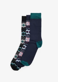 Fairisle Socks Gift Box - Blue Granite and Green Loch