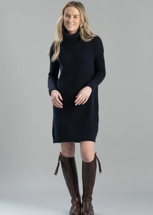 Filey Roll Neck Dress - Navy