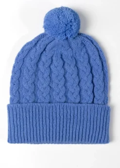 Fliss Lambswool Cable Pom Pom Beanie - Hydrangea