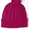Fliss Lambswool Cable Pom Pom Beanie - Tyrian