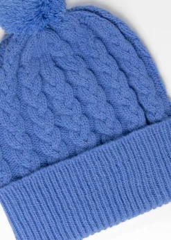 Fliss Lambswool Cable Pom Pom Beanie - Hydrangea