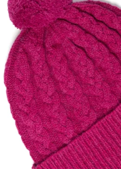 Fliss Lambswool Cable Pom Pom Beanie - Tyrian