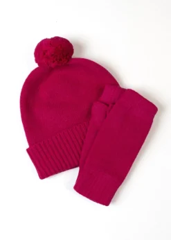 Fliss Lambswool Fingerless Mittens - Cranberry