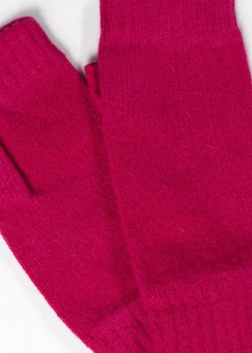 Fliss Lambswool Fingerless Mittens - Cranberry