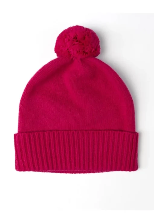 Fliss Lambswool Pom Pom Beanie - Cranberry