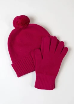 Fliss Lambswool Pom Pom Beanie - Cranberry
