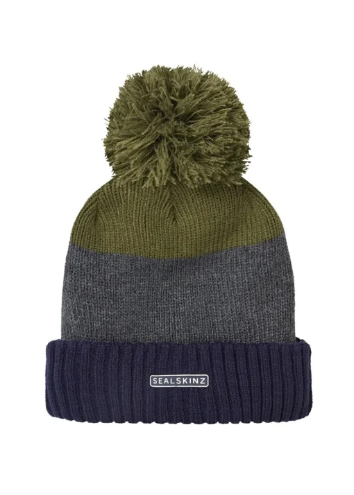 Flitcham Cold Weather Bobble Hat - Navy, Grey and Olive