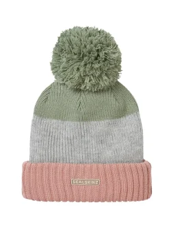 Flitcham Cold Weather Bobble Hat - Pink, Green and Grey