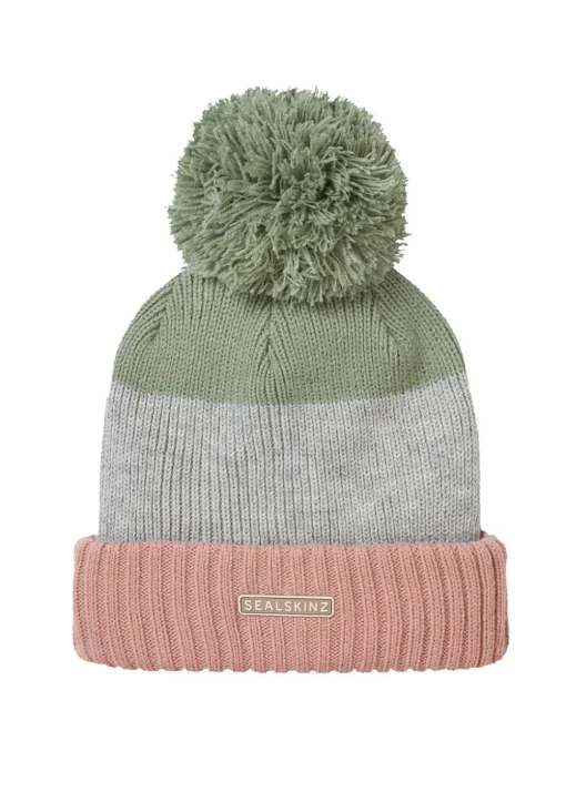 Flitcham Cold Weather Bobble Hat - Pink, Green and Grey