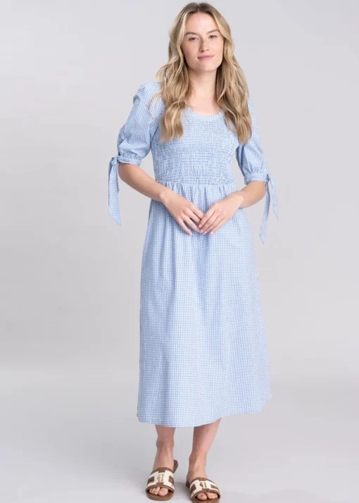 Flora Gingham Dress - Denim Blue