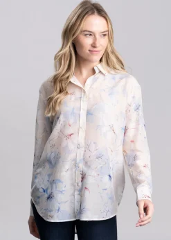 Floral Print Cotton Silk Shirt - Putty