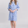 Floral Print Shirt Dress - Perfect Blue