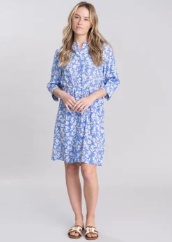 Floral Print Shirt Dress - Perfect Blue