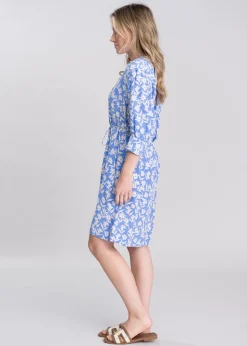 Floral Print Shirt Dress - Perfect Blue