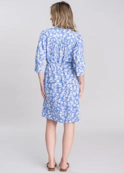 Floral Print Shirt Dress - Perfect Blue