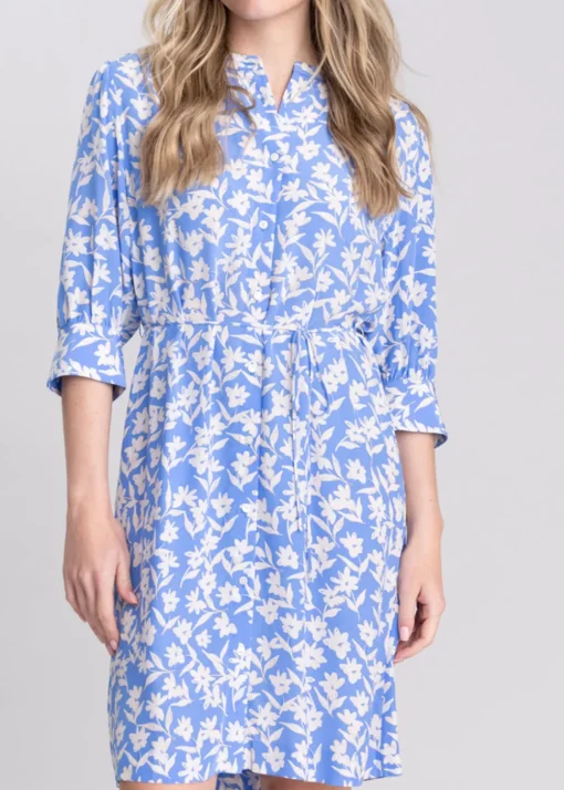 Floral Print Shirt Dress - Perfect Blue